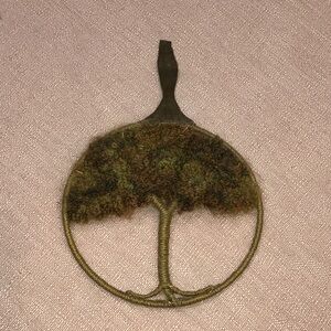 Vintage mohair fiber arts Handcrafted Tree hanging Wall Art with leather strap